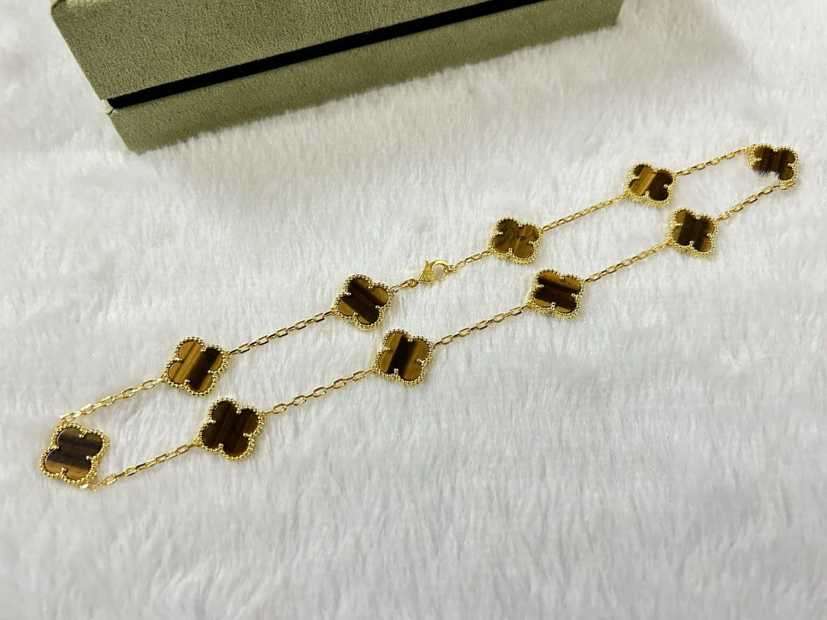 Van Cleef & Arpels Vintage Alhambra Tiger’s Eye 10 Motifs Necklace